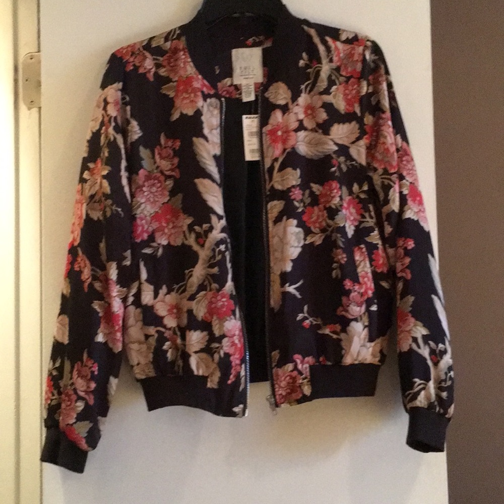 Floral satin bomber jacket